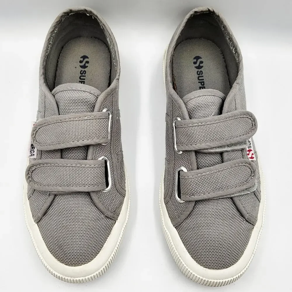 Superga 2750 Gray & White Double Hook & Loop Strap Casual Sneakers Womens Size 6